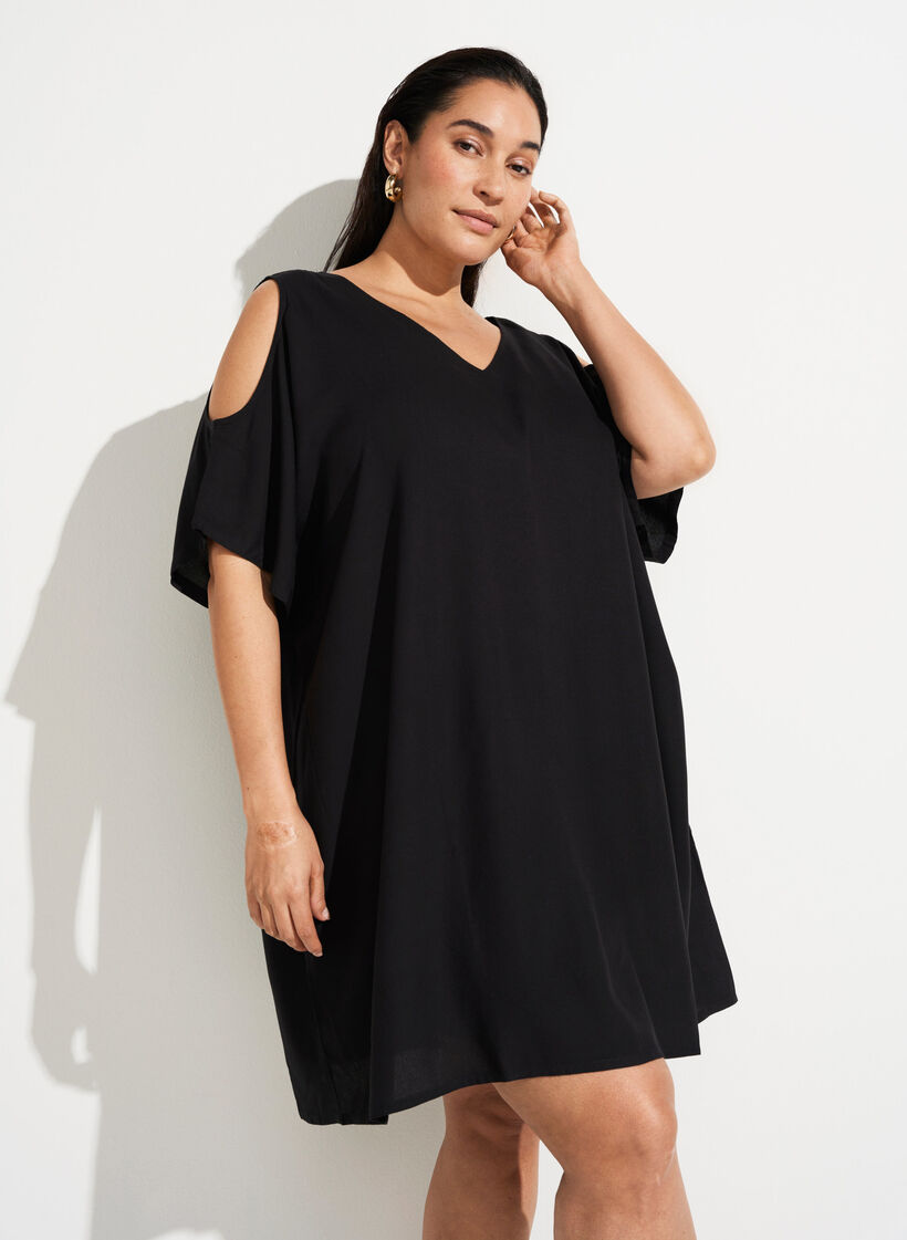 Beach dress in viscose with shoulder detail, Black, Image image number 0