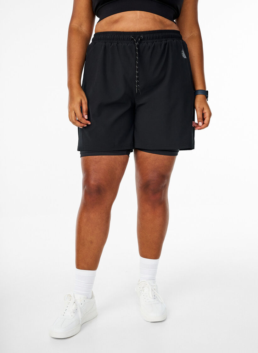 Workout shorts with inner shorts, Black, Model image number 3