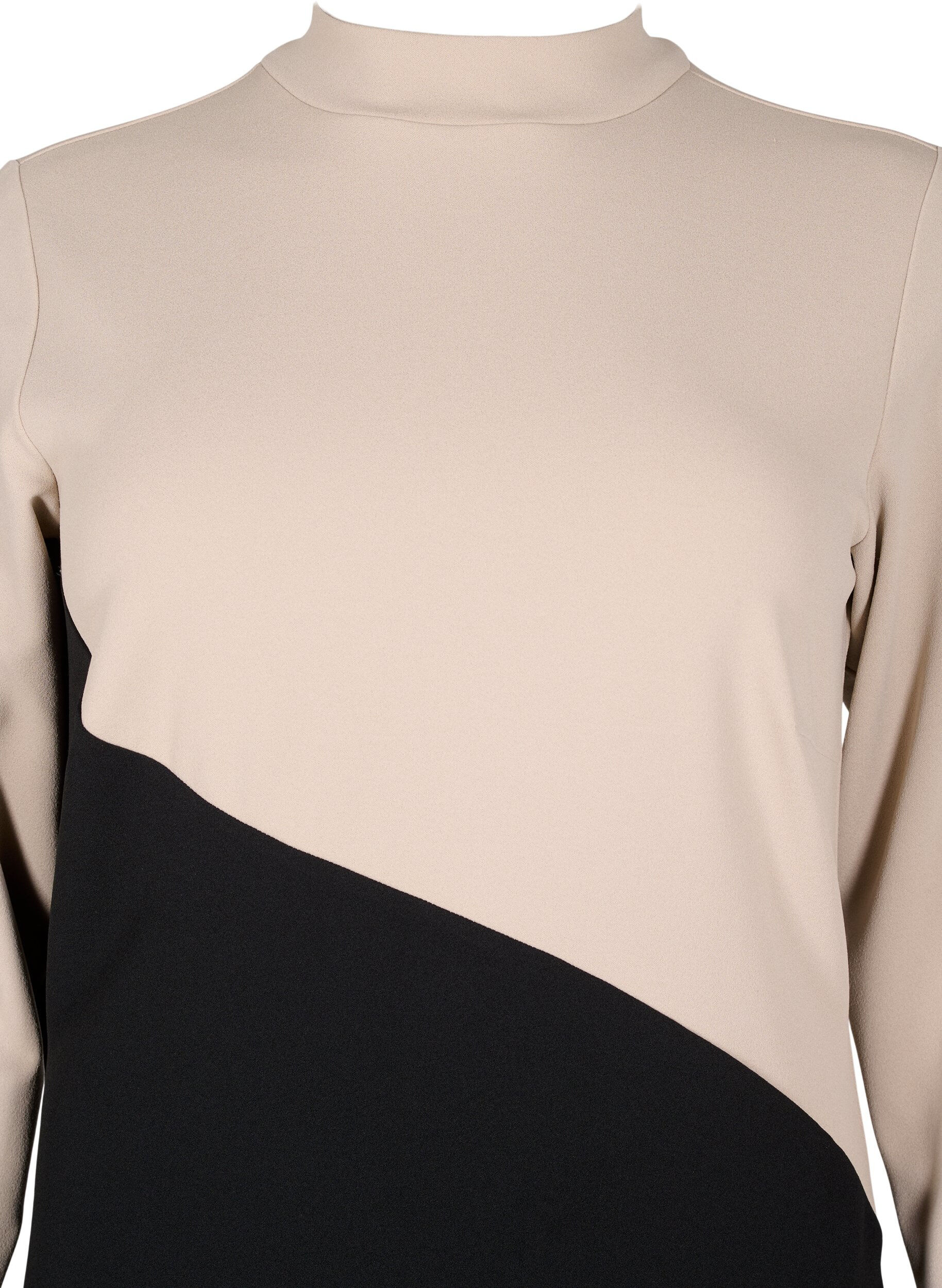Zizzifashion Colourblock dress with high neck, Black w. P.Cashmere, Packshot image number 2