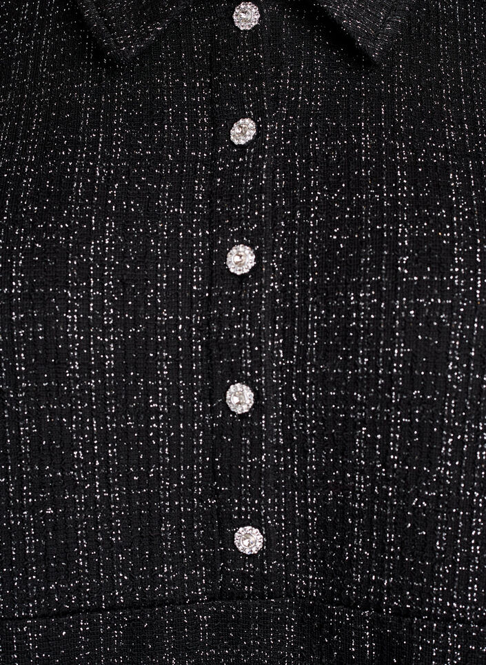 Short boucl&eacute; dress with decorative buttons, Black, Packshot image number 2