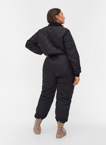 Quilted thermal ski suit with adjustable drawstring, Black, Model image number 1