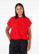 Blouse with short sleeves and floral embroidery, Flame Scarlet, Model image number 0