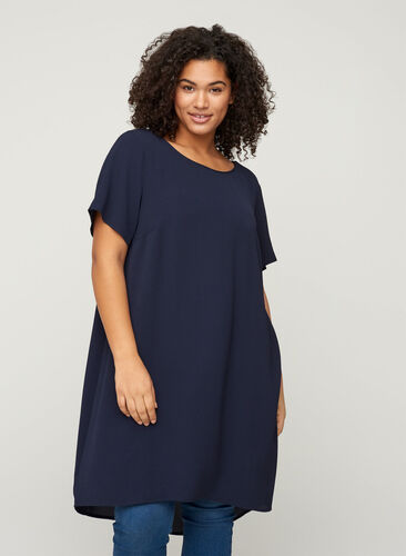 Plain-coloured dress with shorts sleeves, Night Sky, Model image number 0