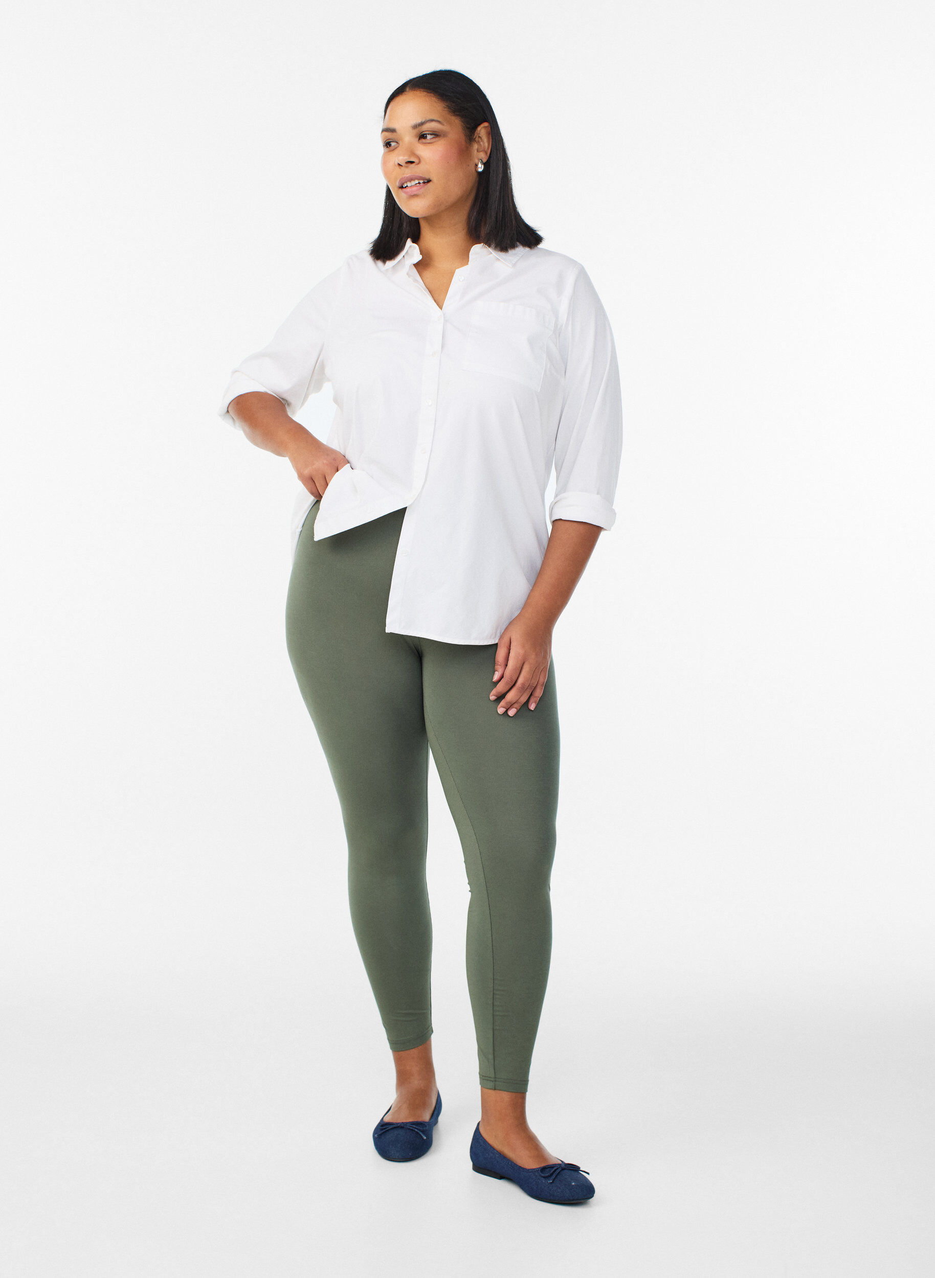 Zizzifashion Basic leggings with extra length, Green, Model image number 1