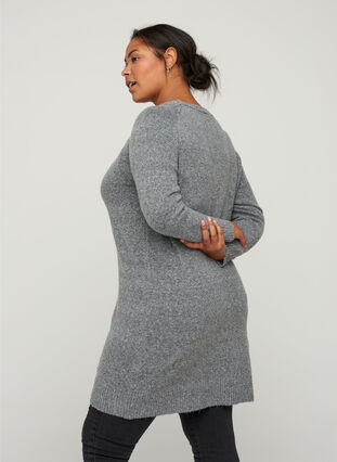Long-sleeved knitted dress with a round neck, Dark Grey Melange, Model image number 1