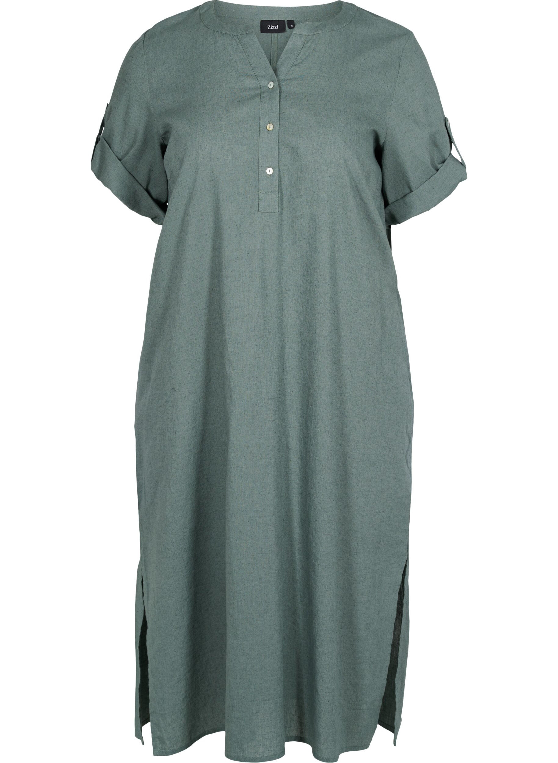 Zizzifashion Long short-sleeved shirt dress, Balsam Green, Packshot image number 0