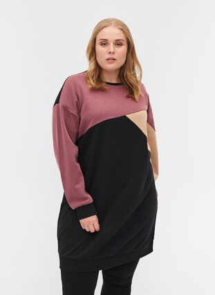 Long sweatshirt with colourblock, Black Color Block, Model image number 0