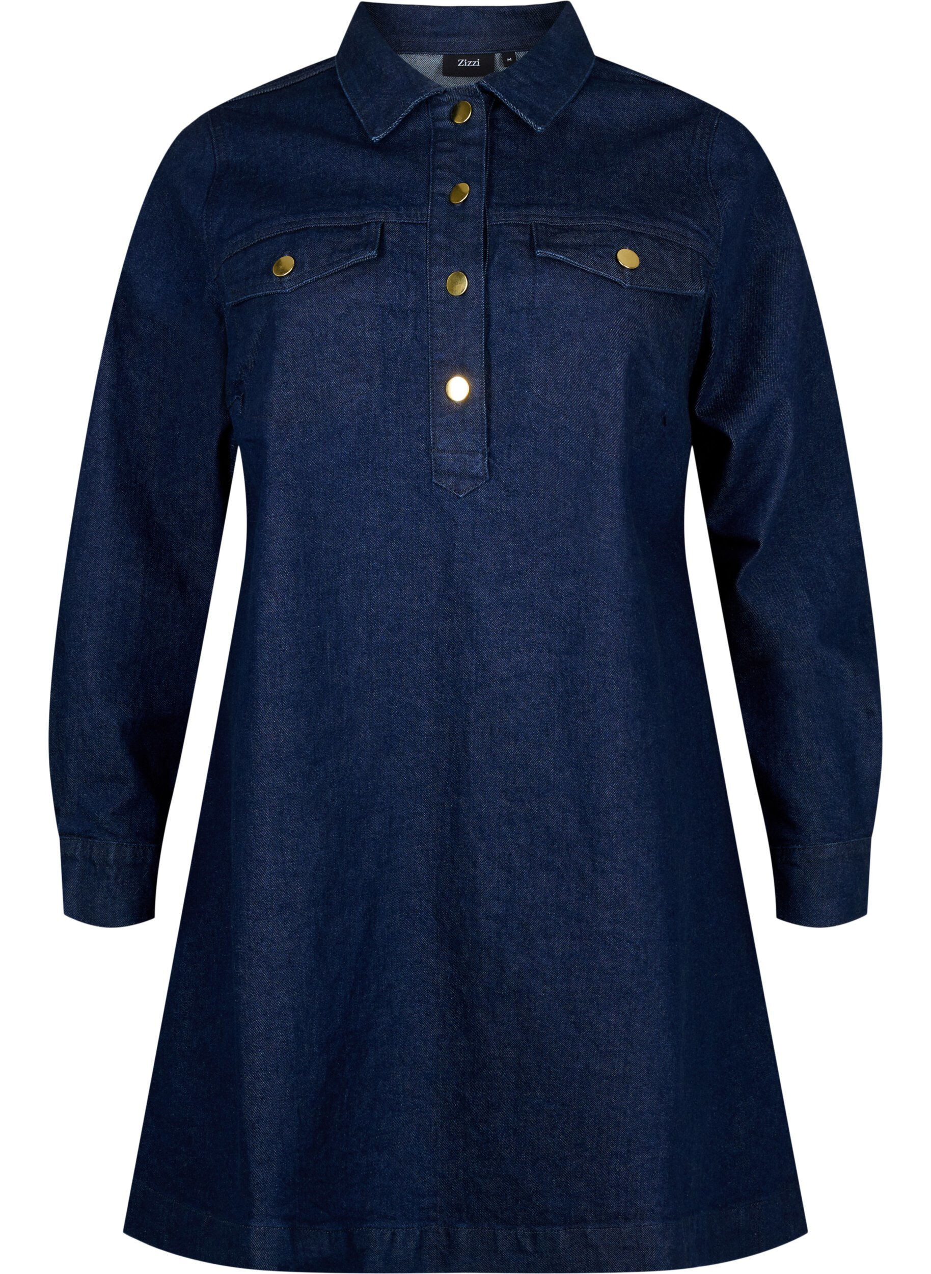 Zizzifashion Denim dress with A-shape and buttons, Dark Blue Denim, Packshot image number 0