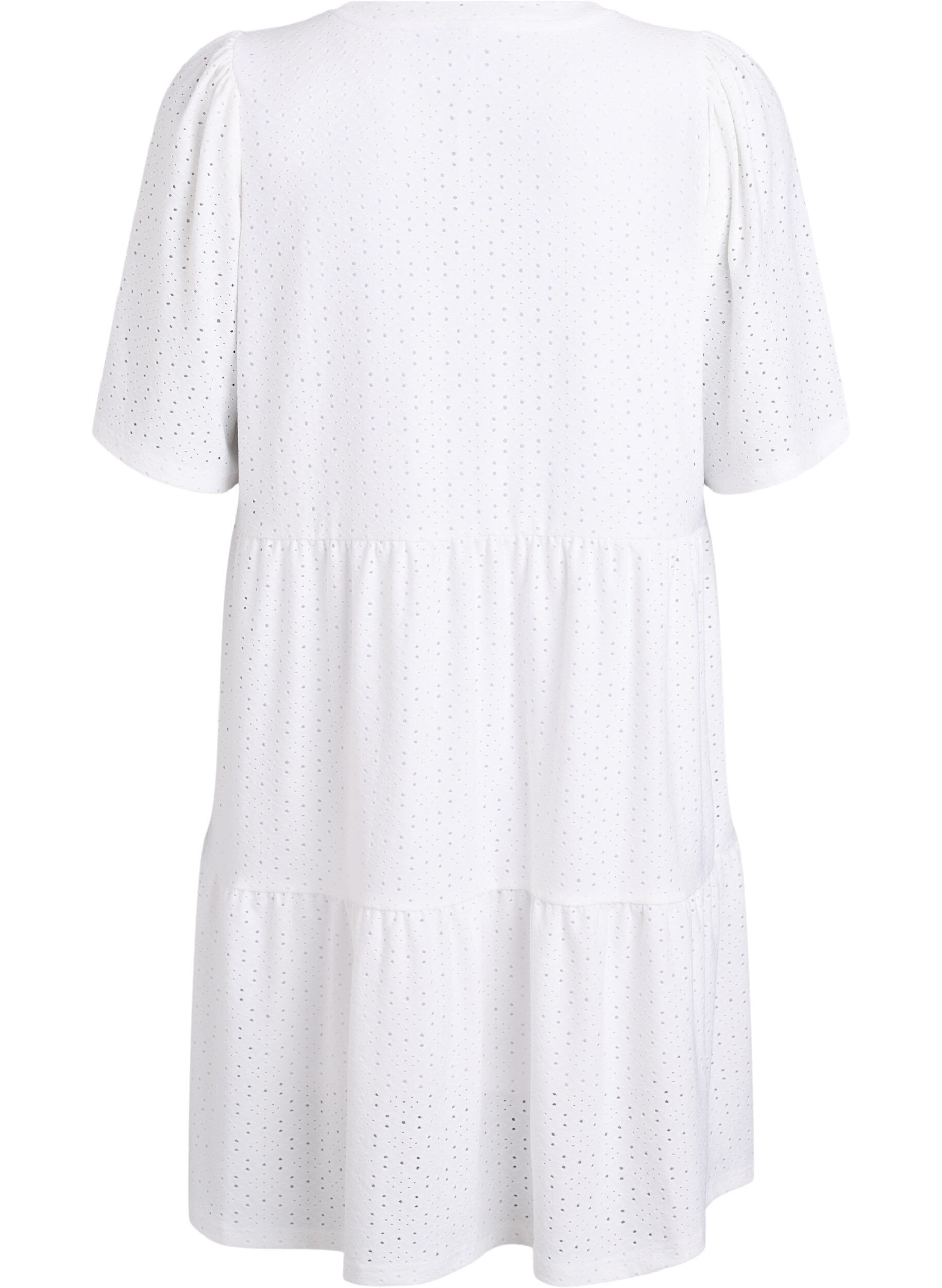 Zizzifashion Short dress with lace pattern and layered skirt, White, Packshot image number 1