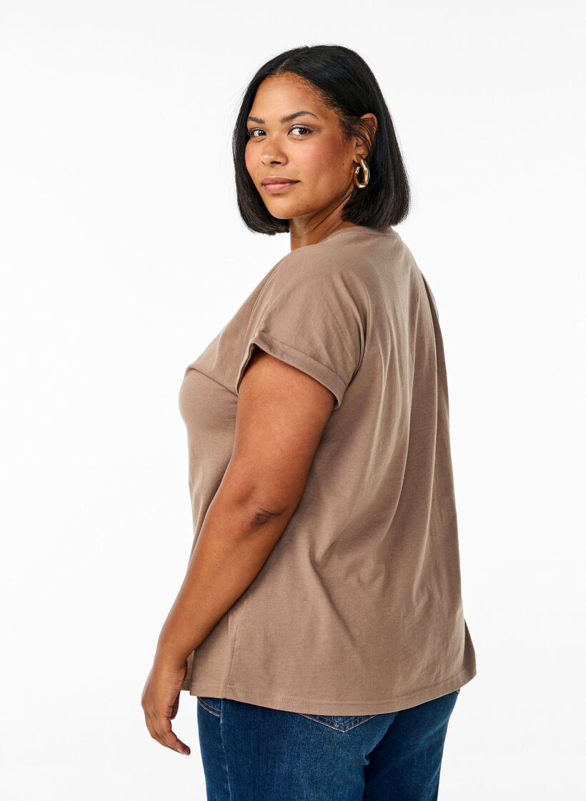 Short-sleeved cotton blend t-shirt, Brown, Model image number 2