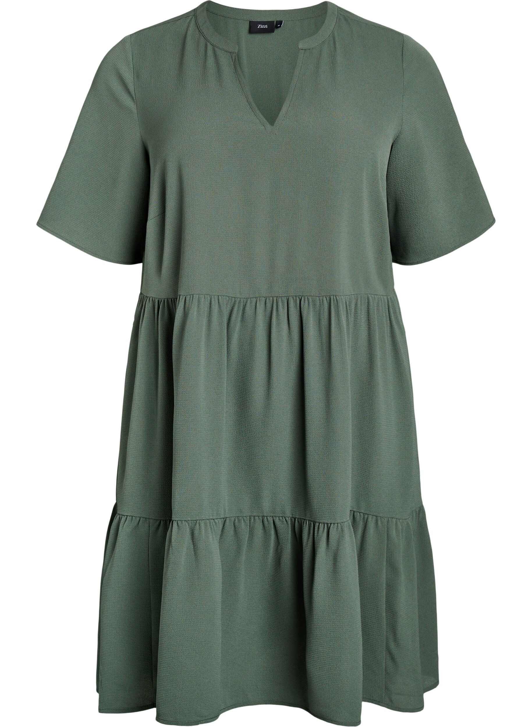 Zizzifashion Short sleeve dress with a-line and cutlines, Green, Packshot image number 0