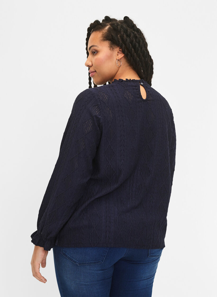 Blouse with ruffle details and tone-on-tone pattern, Night Sky, Model image number 1