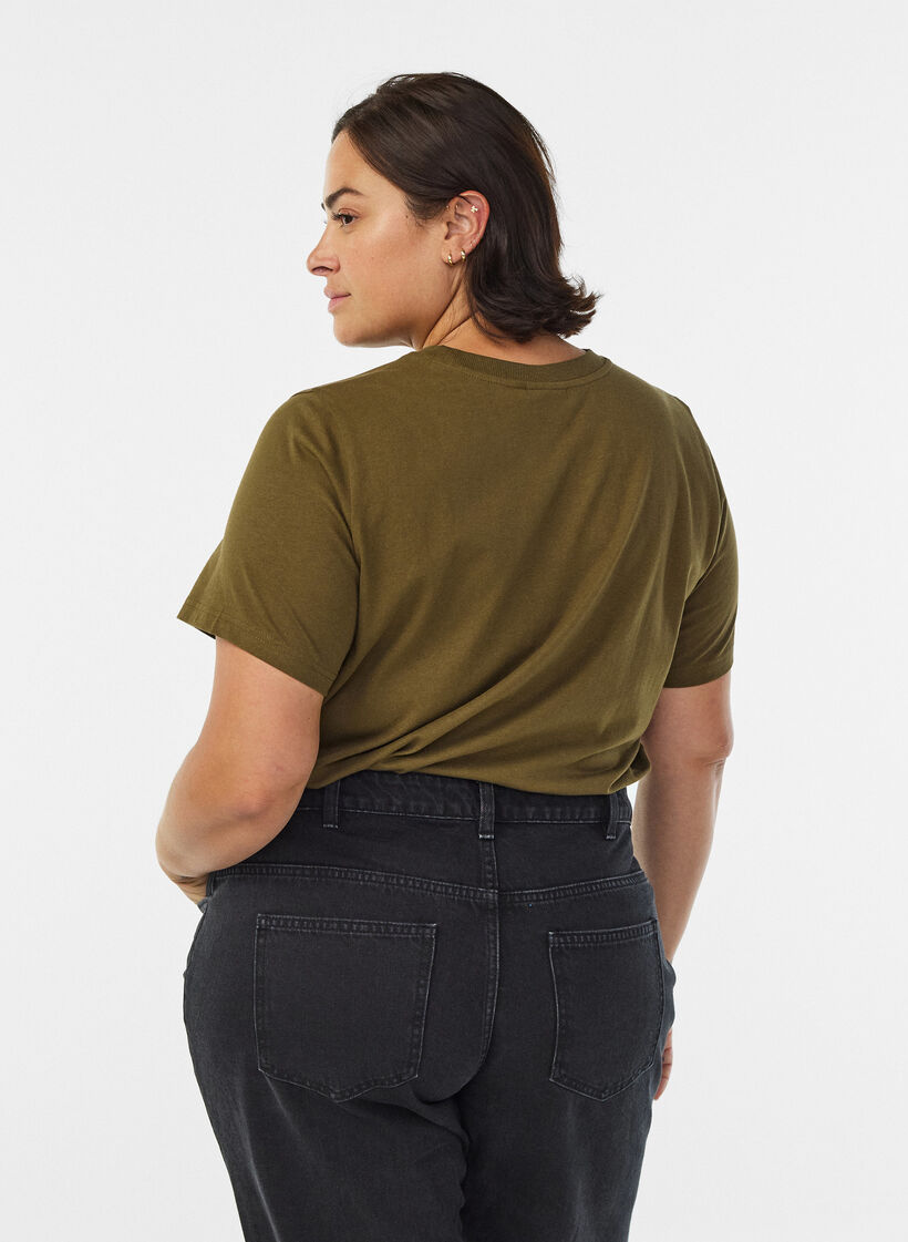Basic cotton T-shirt with round neck, Green, Model image number 2
