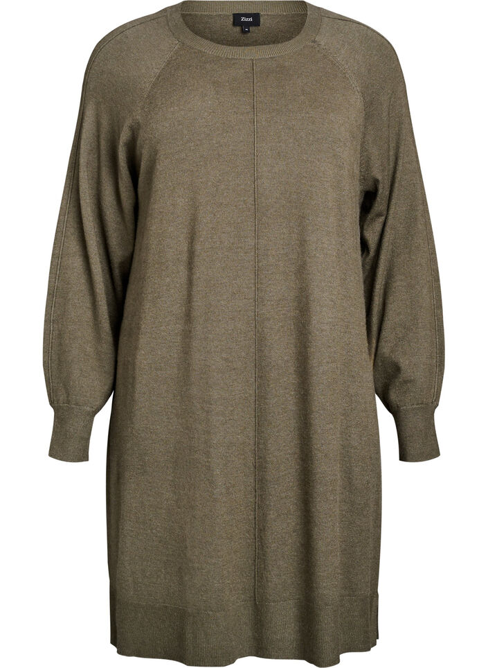 Short knitted dress with raglan sleeves and a centre seam, Green, Packshot image number 0