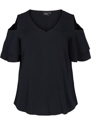 Short sleeved blouse in viscose, Black, Packshot image number 0