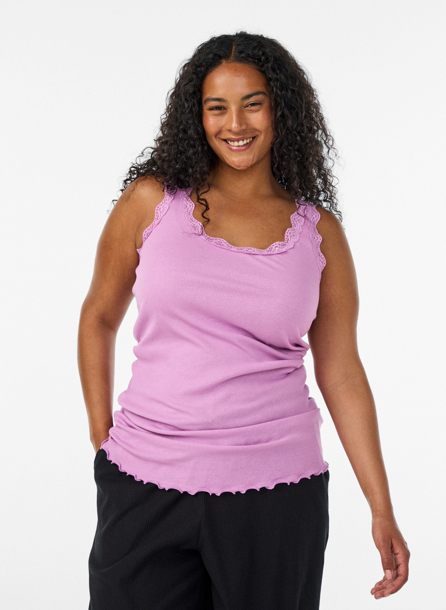Top with lace trim, Purple, Model