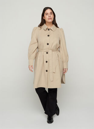 Coat with belt and collar, Feather Gray, Model image number 3
