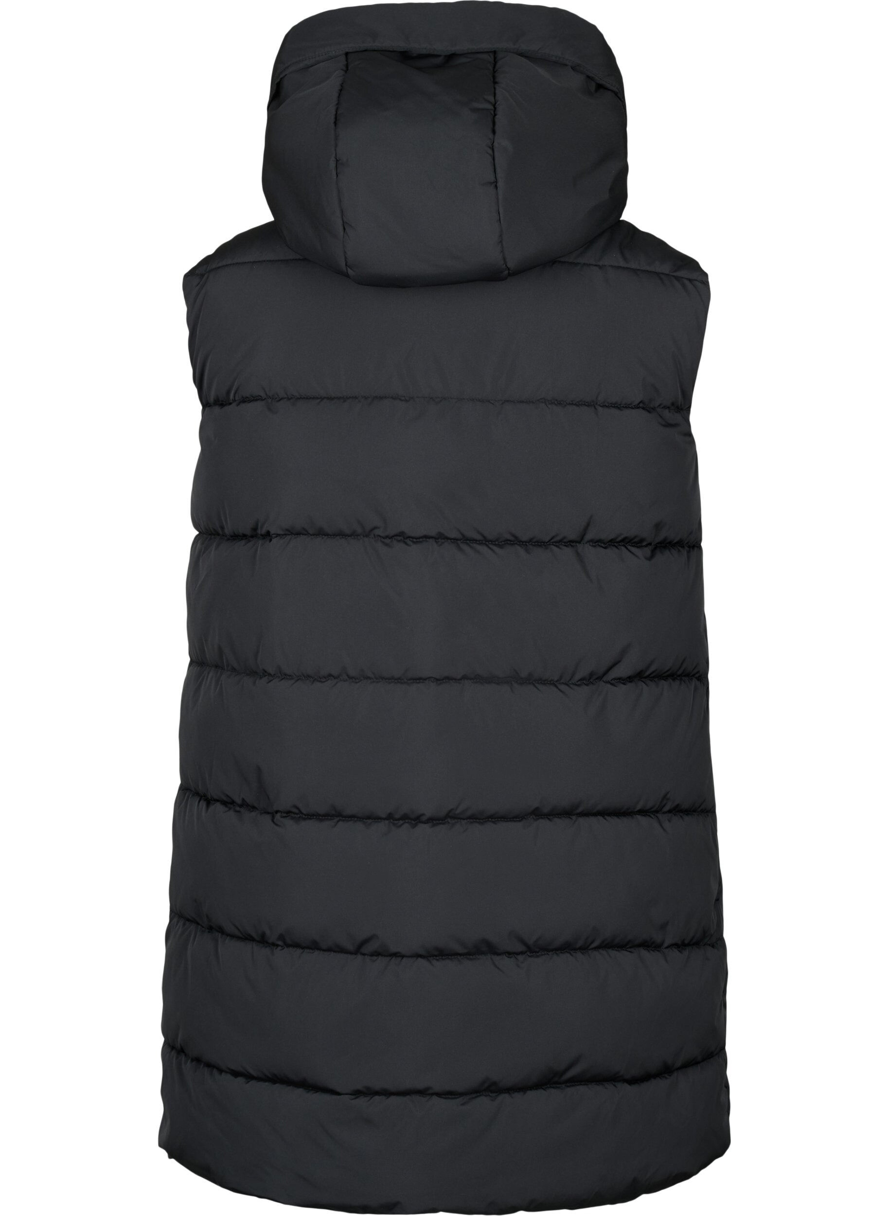 ZizzifashionLong vest with hood and pockets, Black, Packshot image number 1