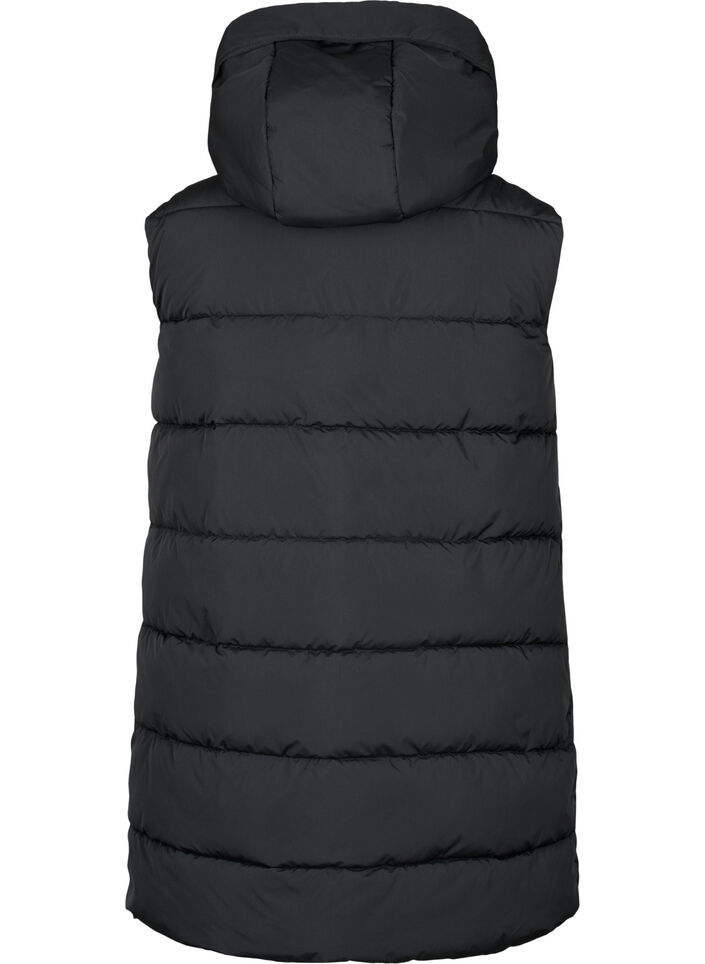 Long vest with hood and pockets, Black, Packshot image number 1