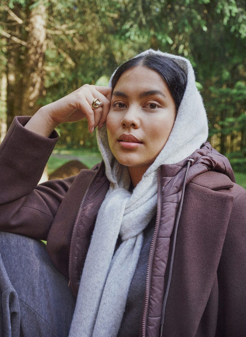 Knitted hooded scarf, Grey, Image image number 0