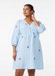 Short cotton muslin dress with embroidered details, Light Blue, Model image number 0
