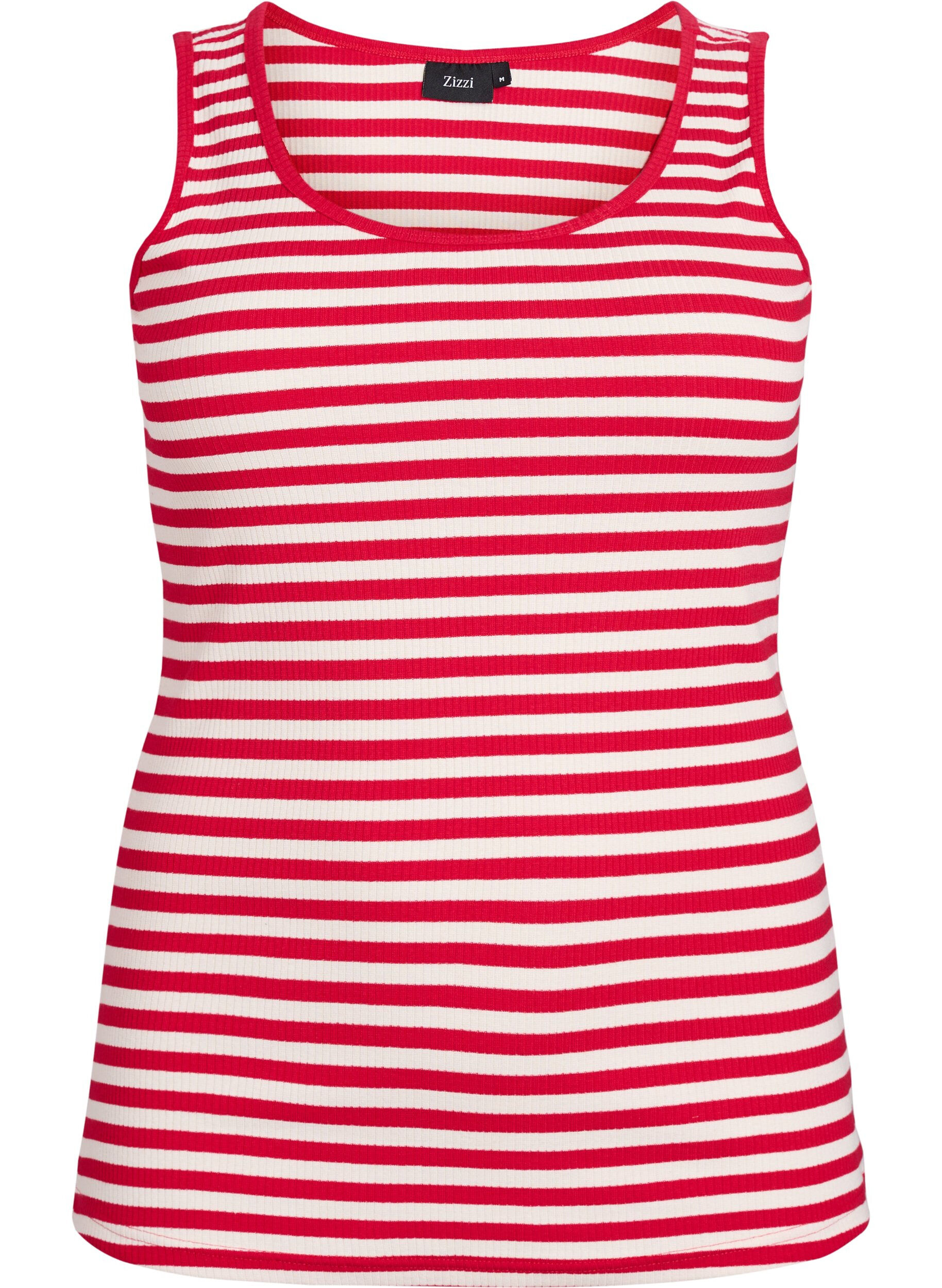 Zizzifashion Striped tank top with a rib structure, Red, Packshot image number 0