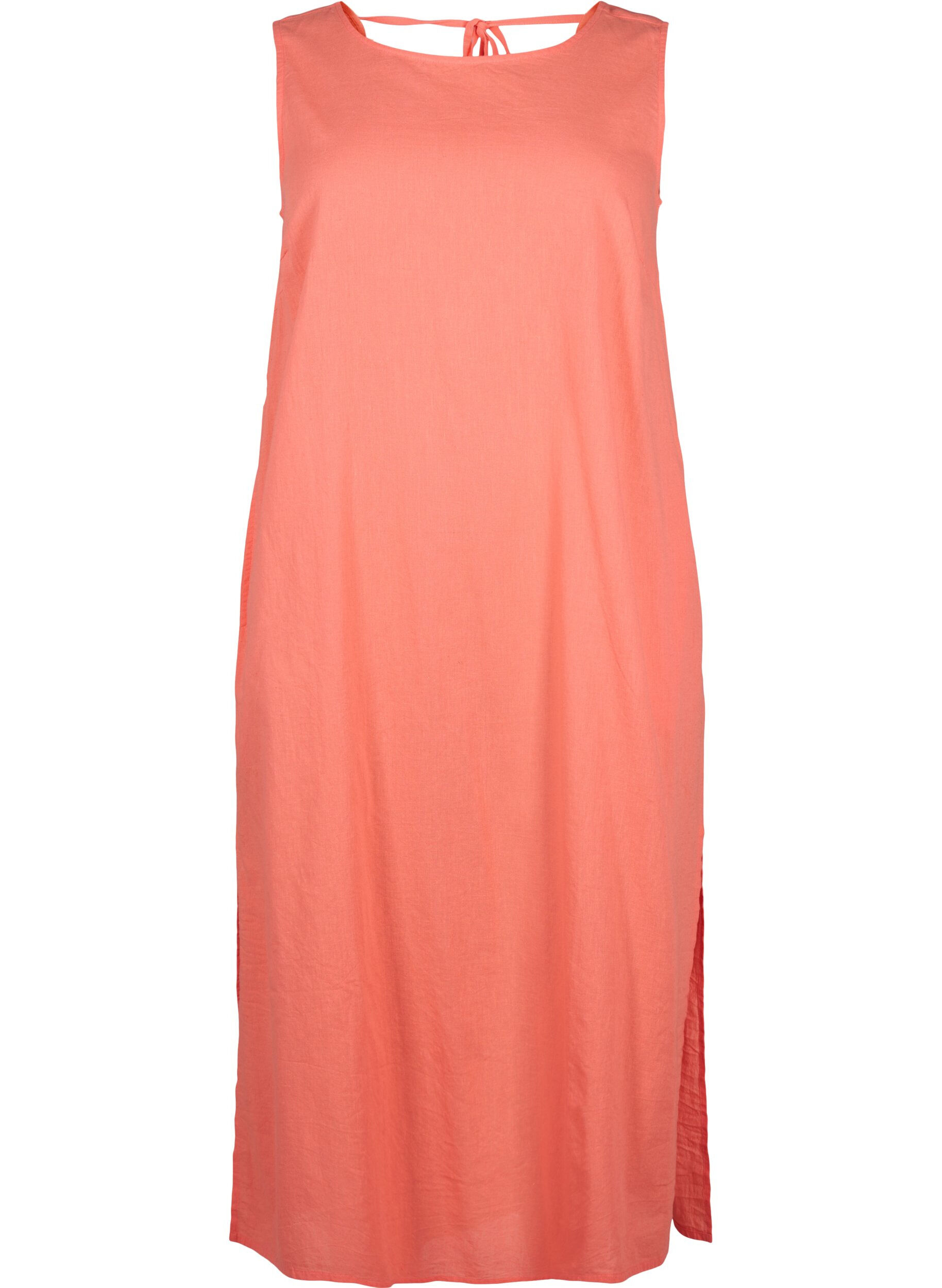 Zizzifashion Sleeveless cotton blend dress with linen, Living Coral, Packshot image number 0