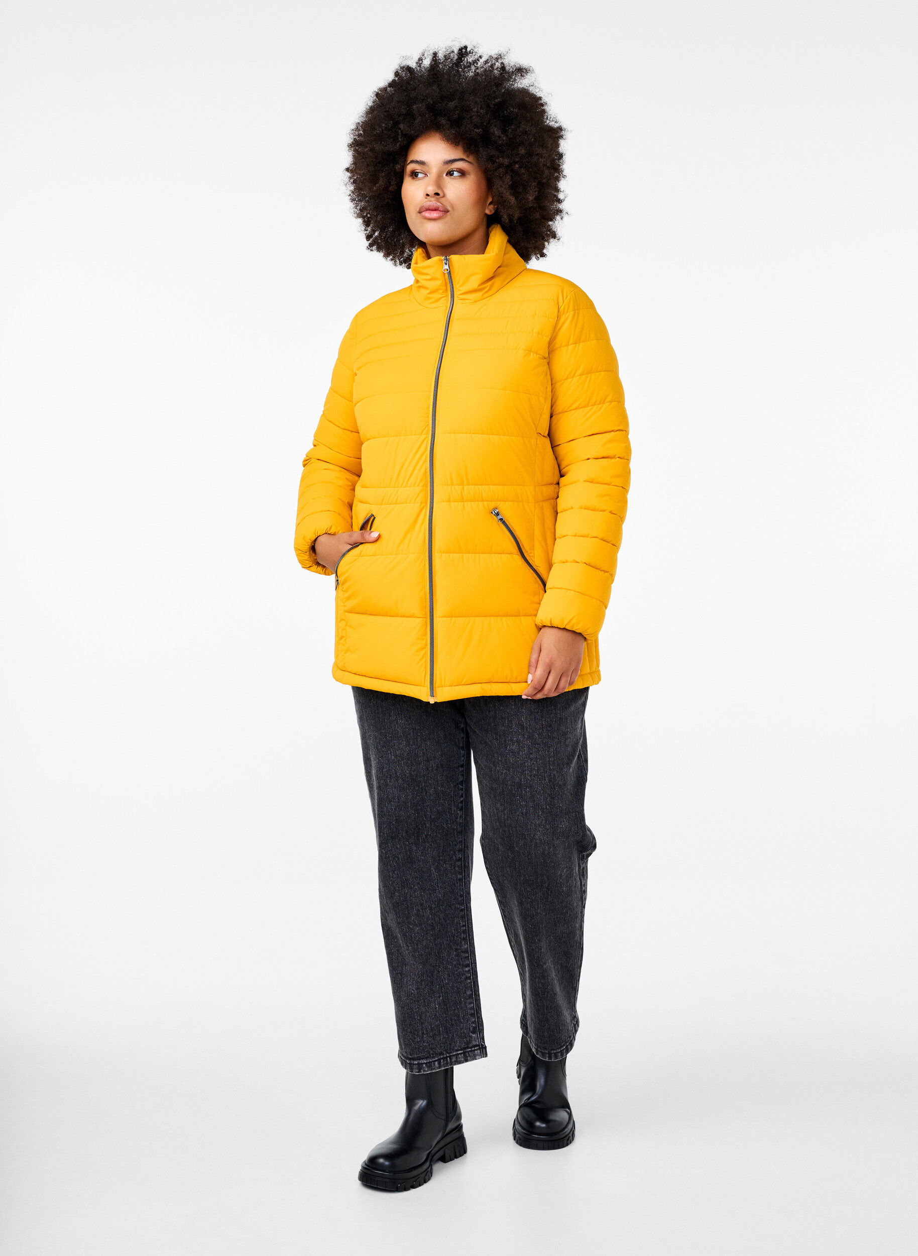 Zizzifashion Short puffer jacket with pockets, Yellow, Model image number 1