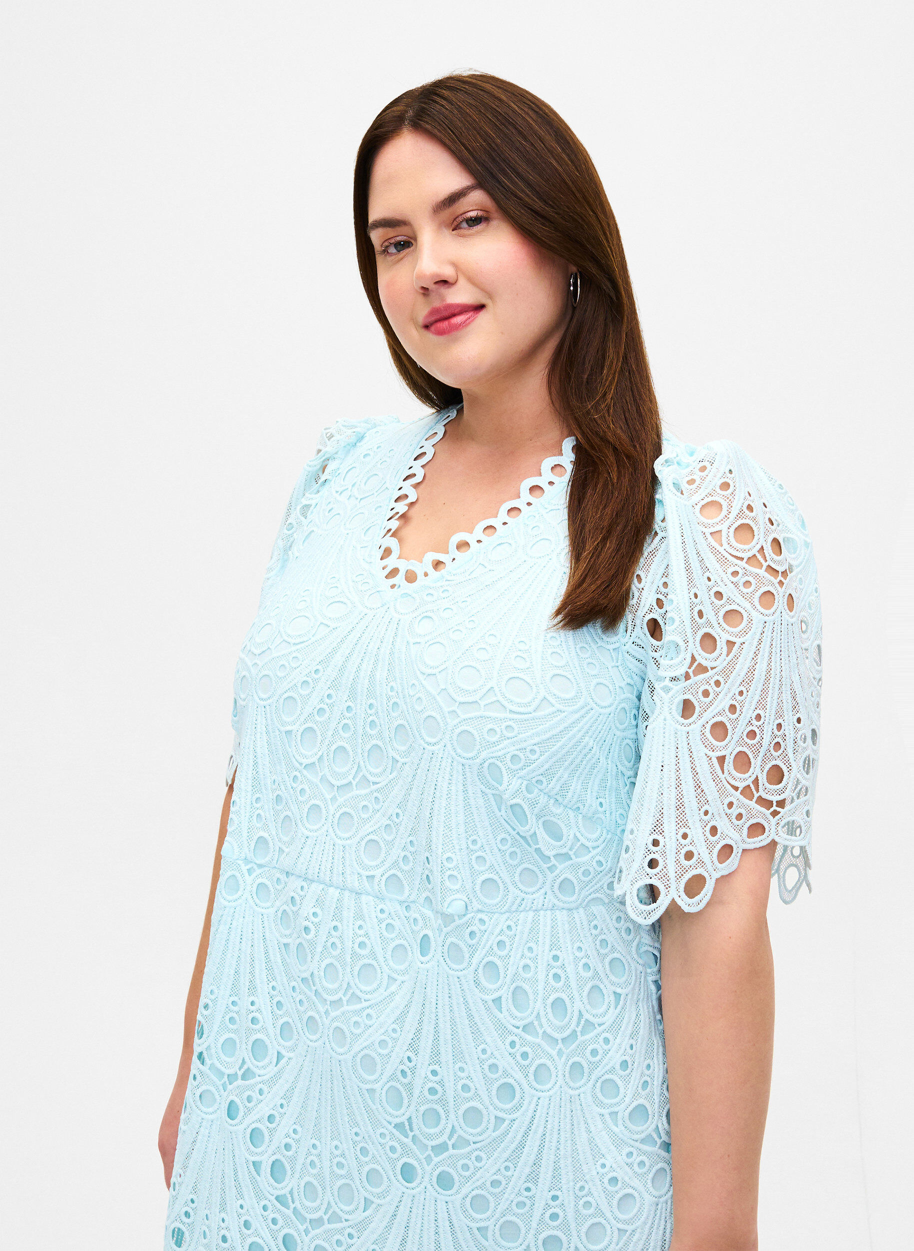 Zizzifashion Crochet dress with short sleeves, Delicate Blue, Model image number 2