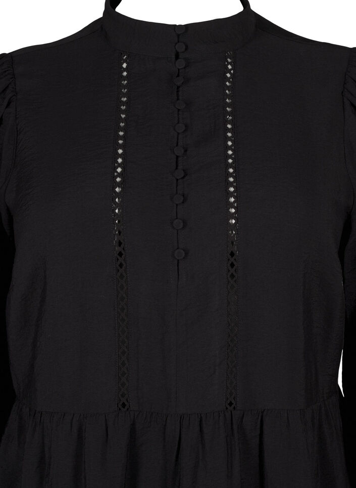 Knee-length dress with embroidery and 3/4 sleeves, Black, Packshot image number 2