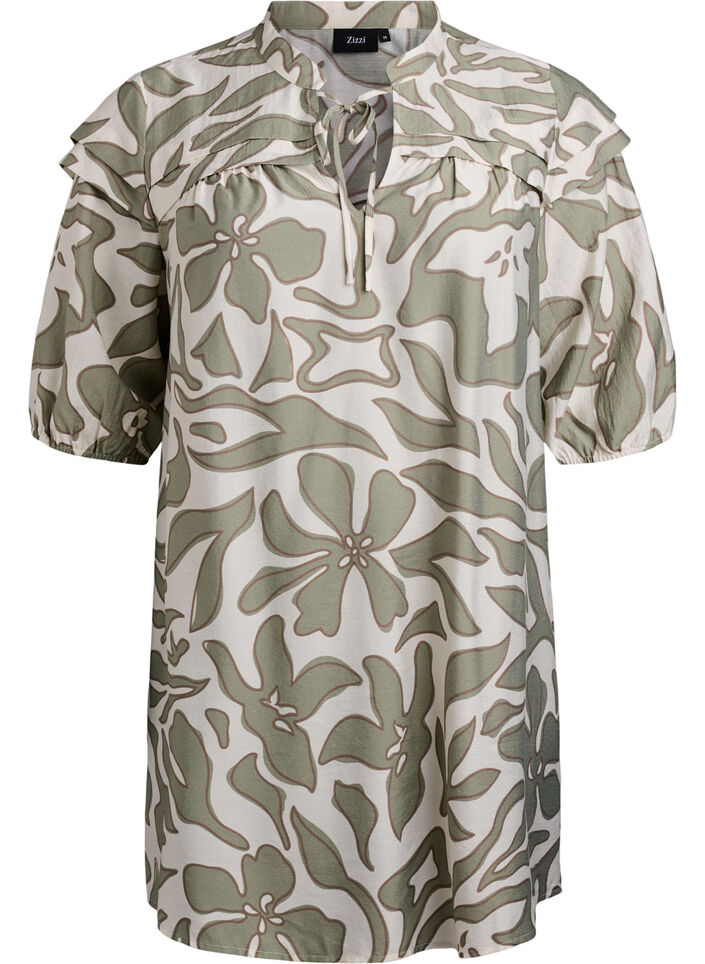 Viscose tunic with print, Oil Green Grap. AOP, Packshot image number 0