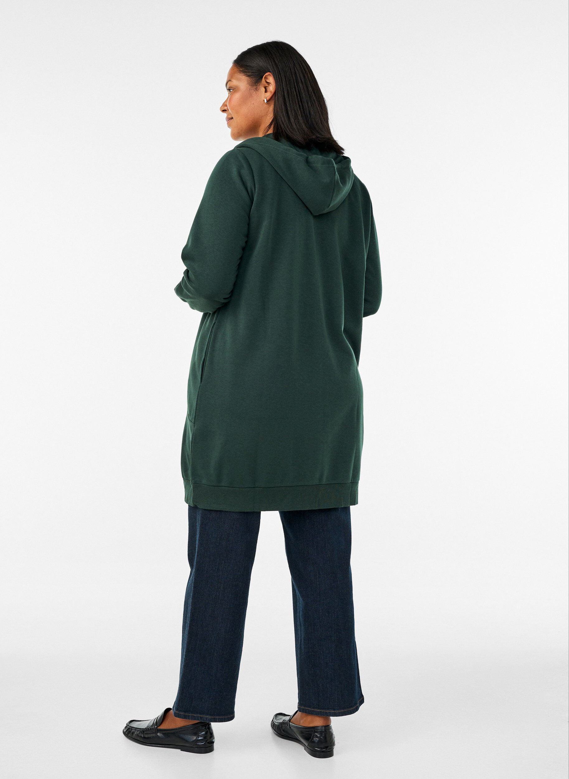ZizzifashionLong hoodie with zip and pockets, Green, Model image number 2