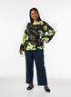 Floral blouse with a boat neck and wide sleeves, Black, Model image number 1