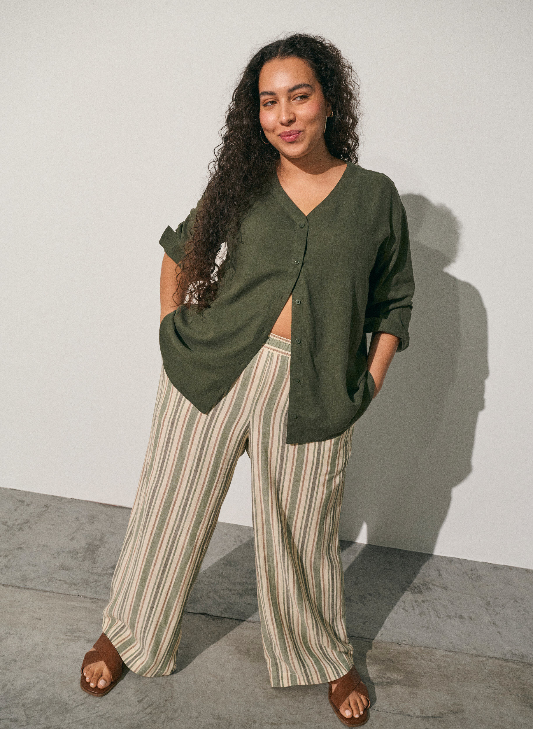 Zizzifashion Wide-leg linen and viscose trousers, Vanilla, Image image number 0