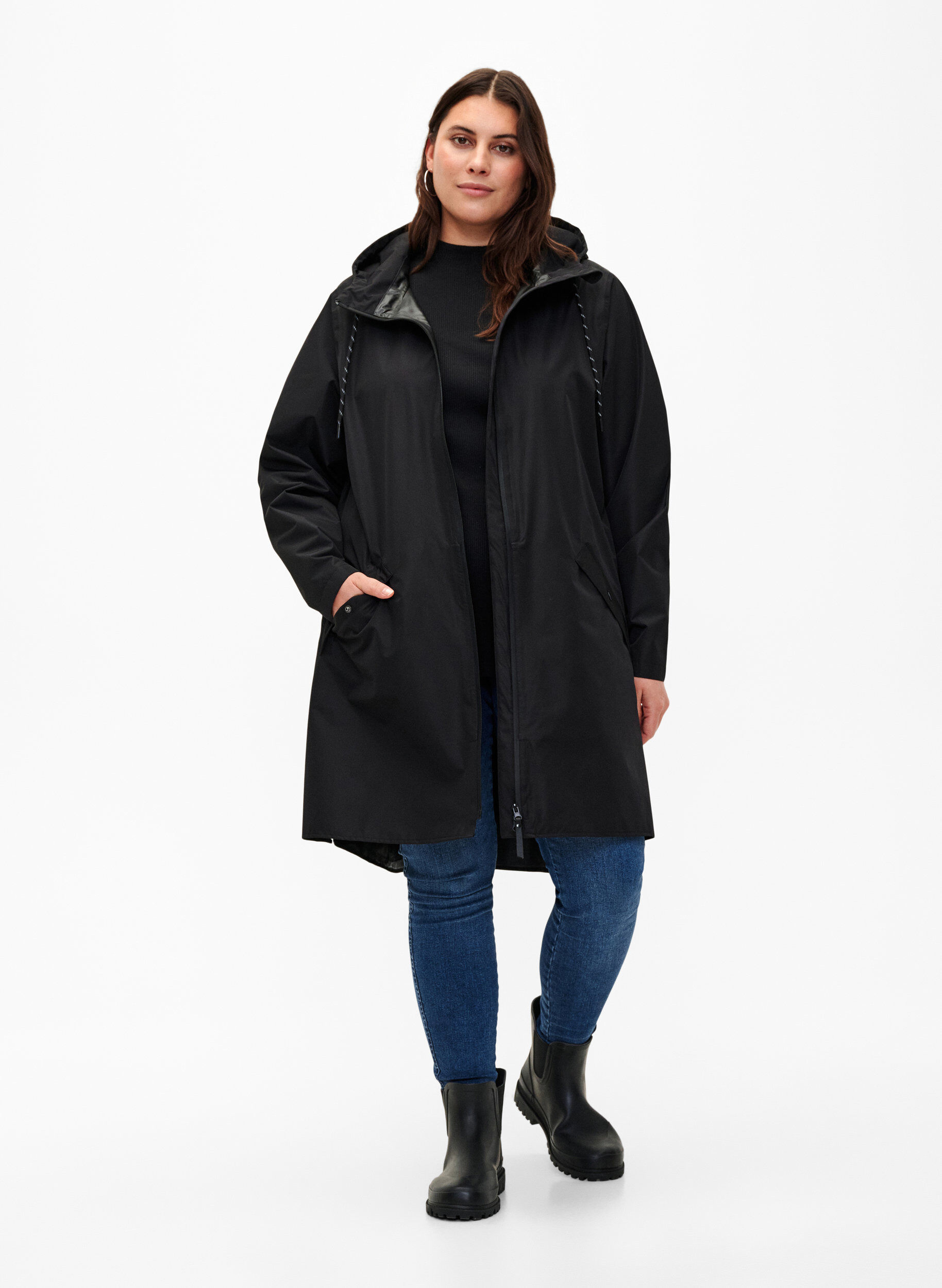 ZizzifashionRaincoat with pockets and hood, Black, Model image number 1