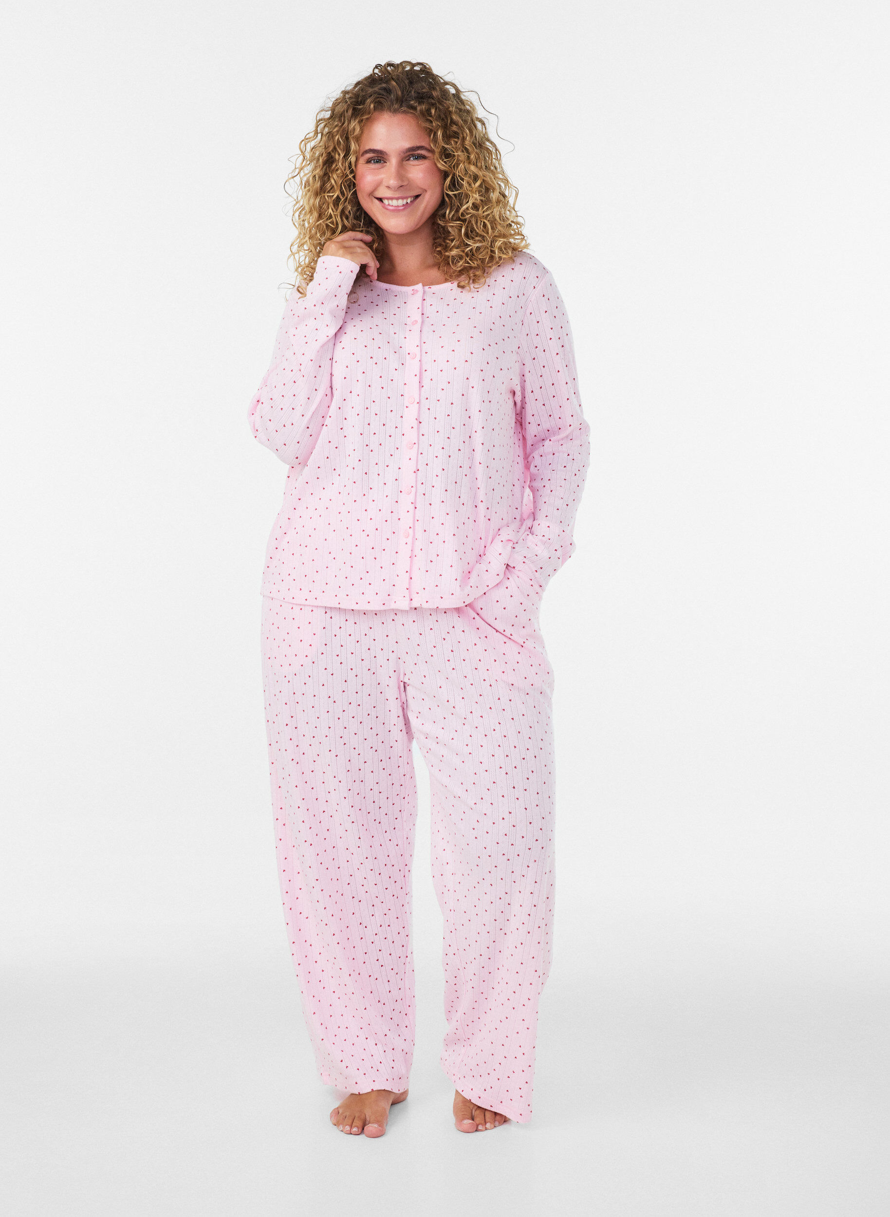 ZizzifashionCardigan in organic cotton with eyelet embroidery, Pink, Model image number 1