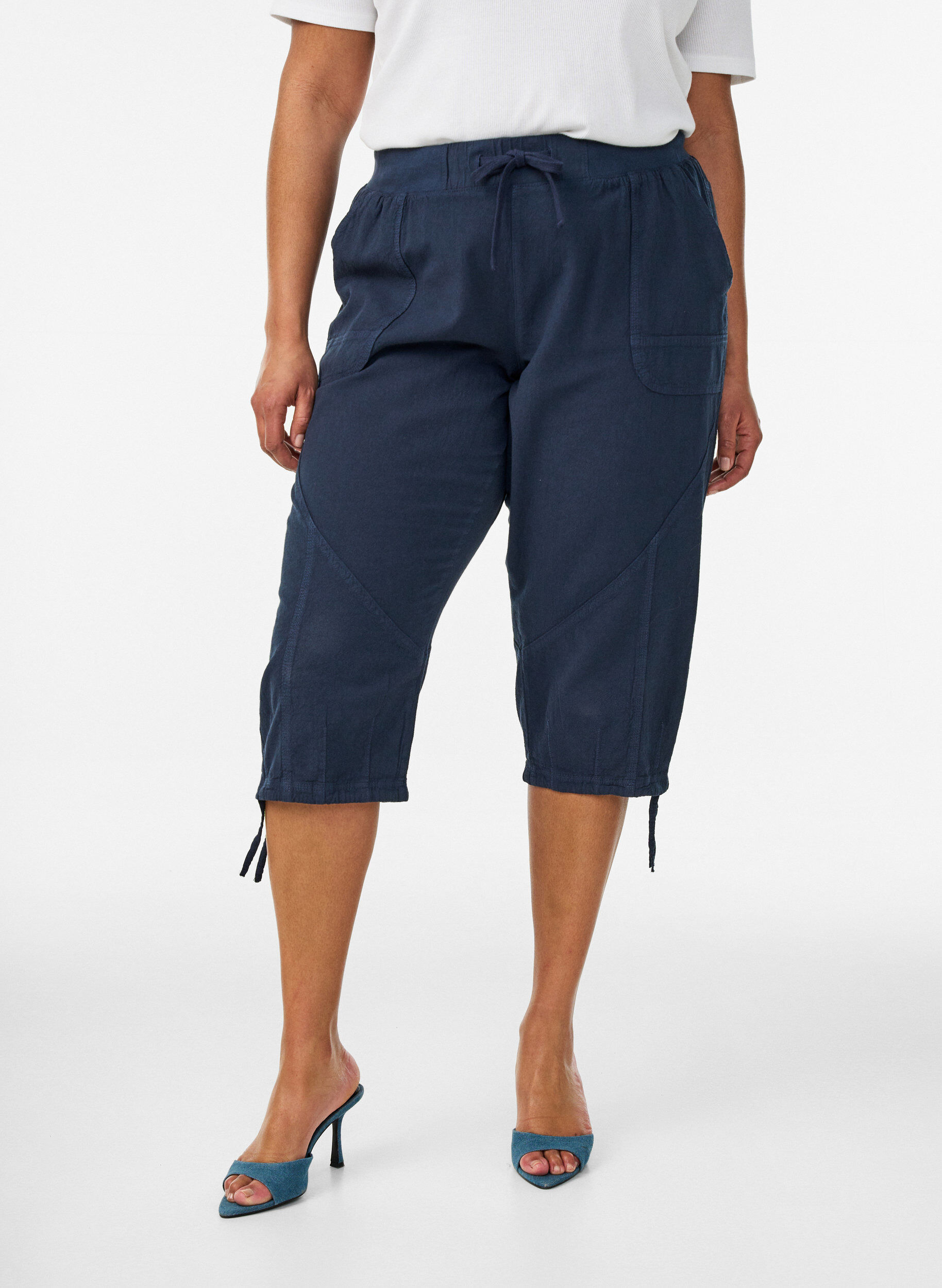Zizzifashion Cotton Capri trousers, Blue, Model image number 2
