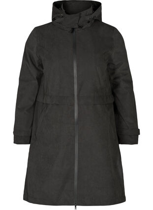 Waterproof jacket with a hood and adjustable waist, Black, Packshot image number 0