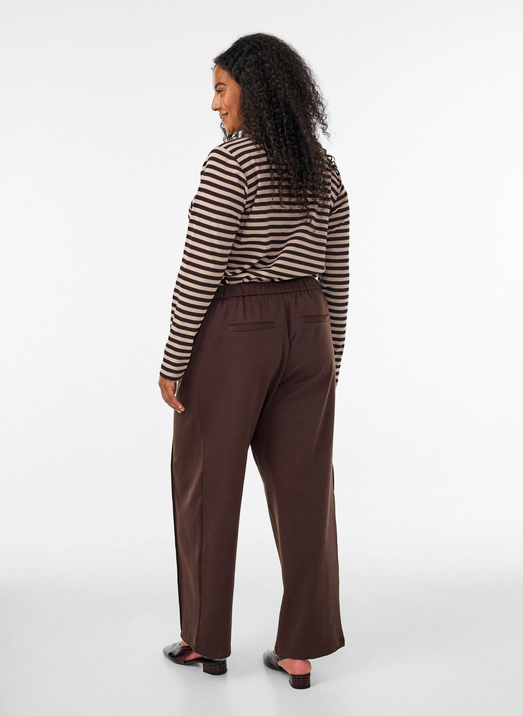 ZizzifashionLoose jersey trousers with a high waist, Brown, Model image number 1