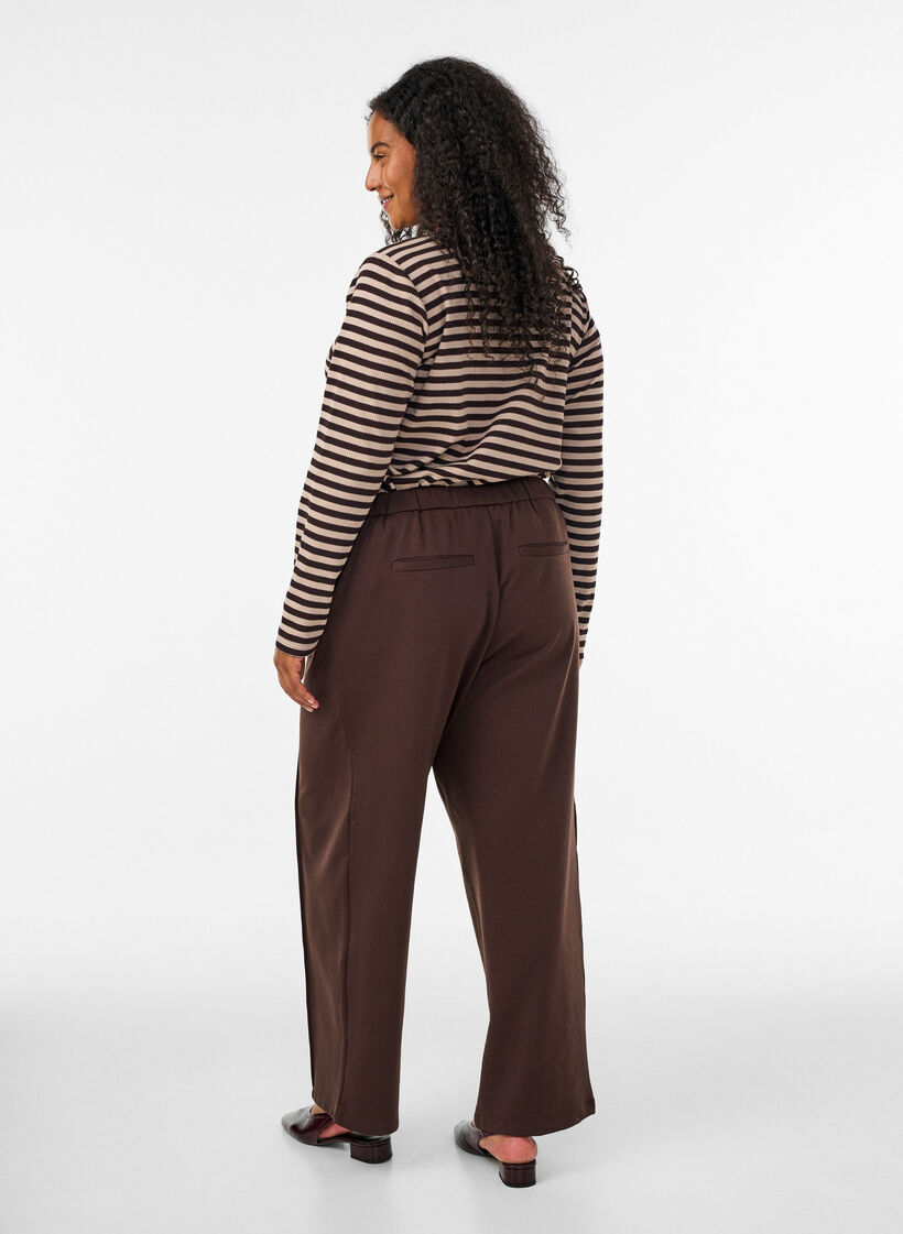 Loose jersey trousers with a high waist, Brown, Model image number 1