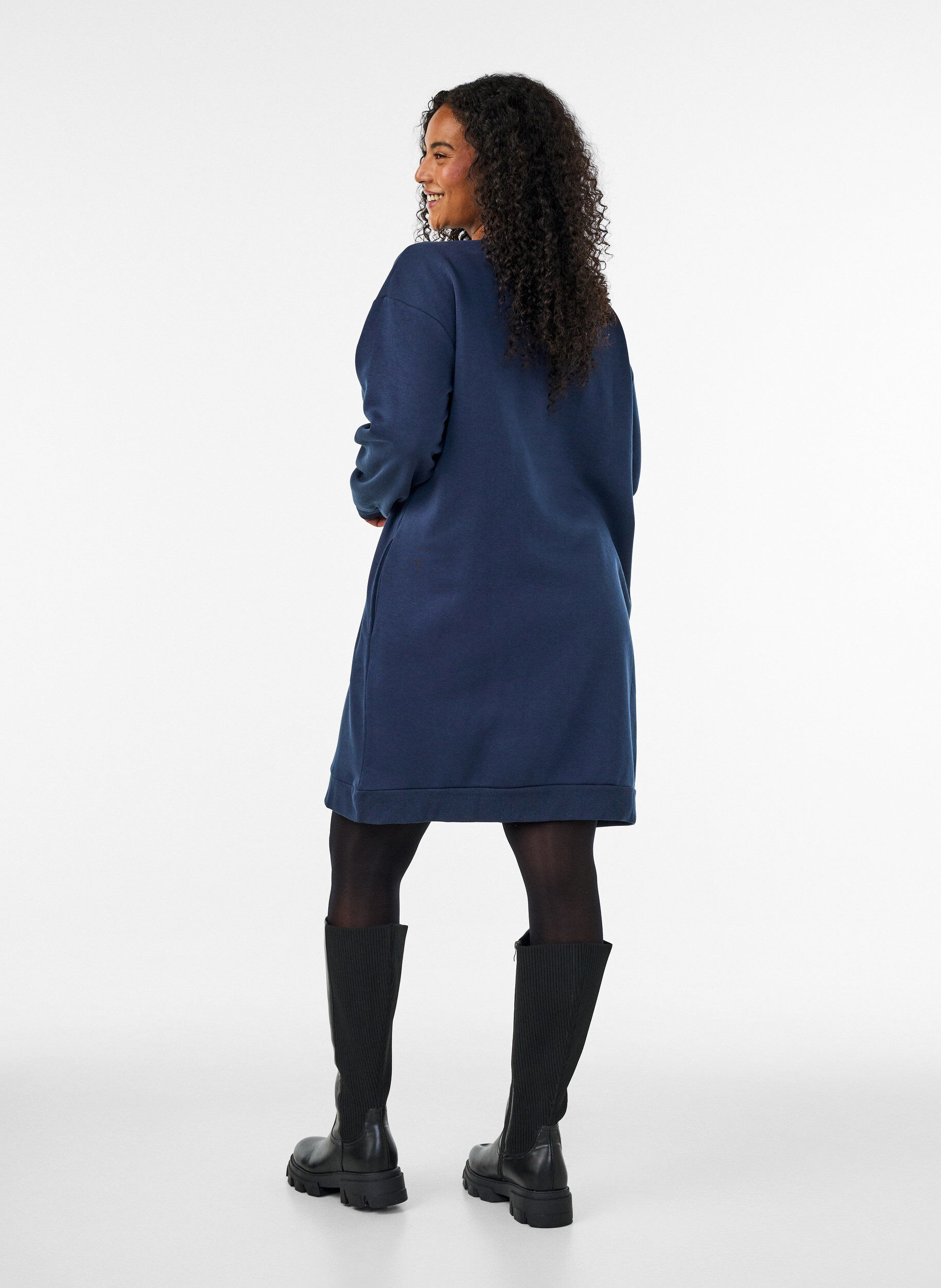 ZizzifashionLoose sweatshirt dress with pockets, Blue, Model image number 2