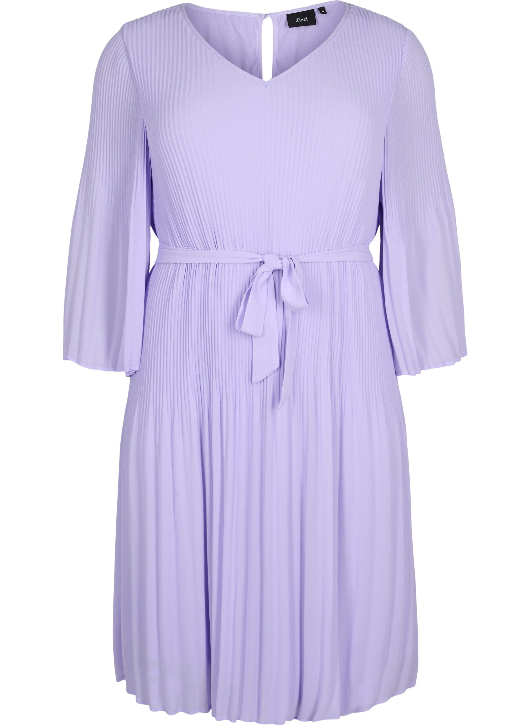 Zizzifashion Pleated dress with 3/4 sleeves, Lavender, Packshot image number 0
