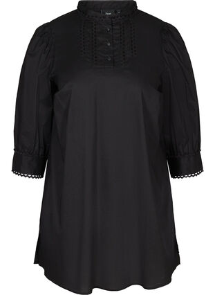 Cotton tunic with 3/4 length sleeves, Black, Packshot image number 0