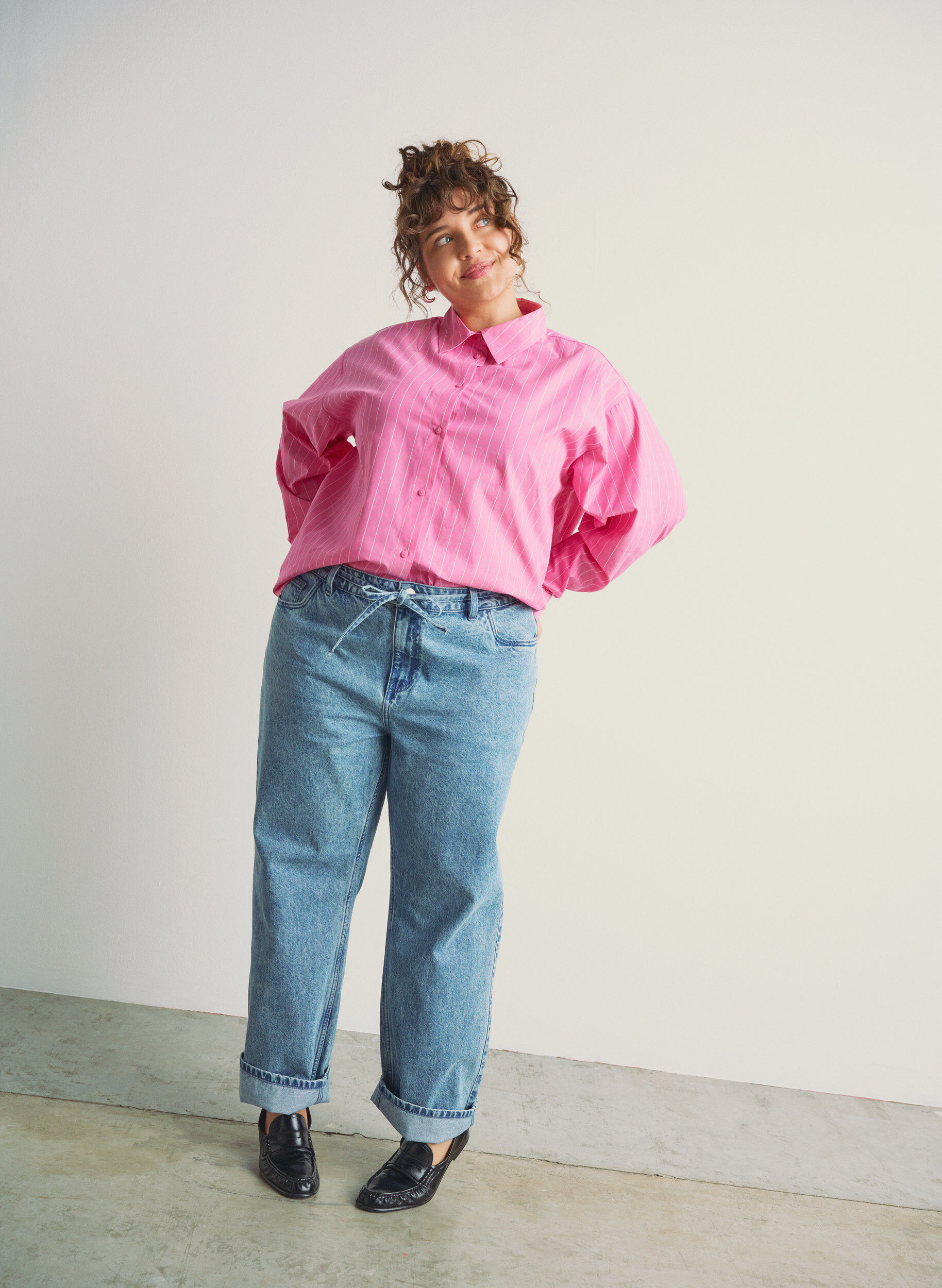 Zizzifashion Straight fit jeans with a tie belt, Light Blue, Image image number 0