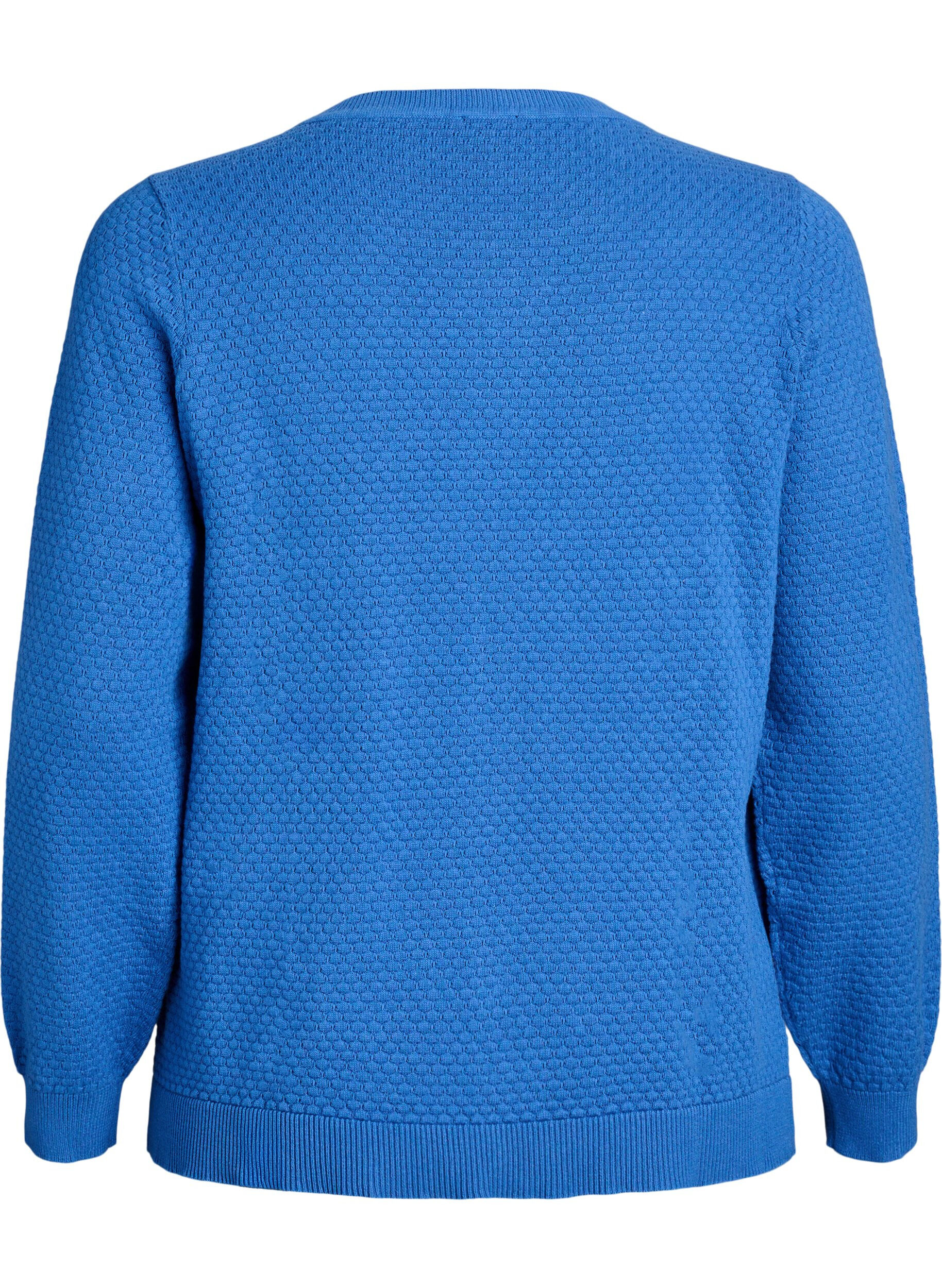 Zizzifashion Knit blouse in cotton with textured pattern, Blue, Packshot image number 1