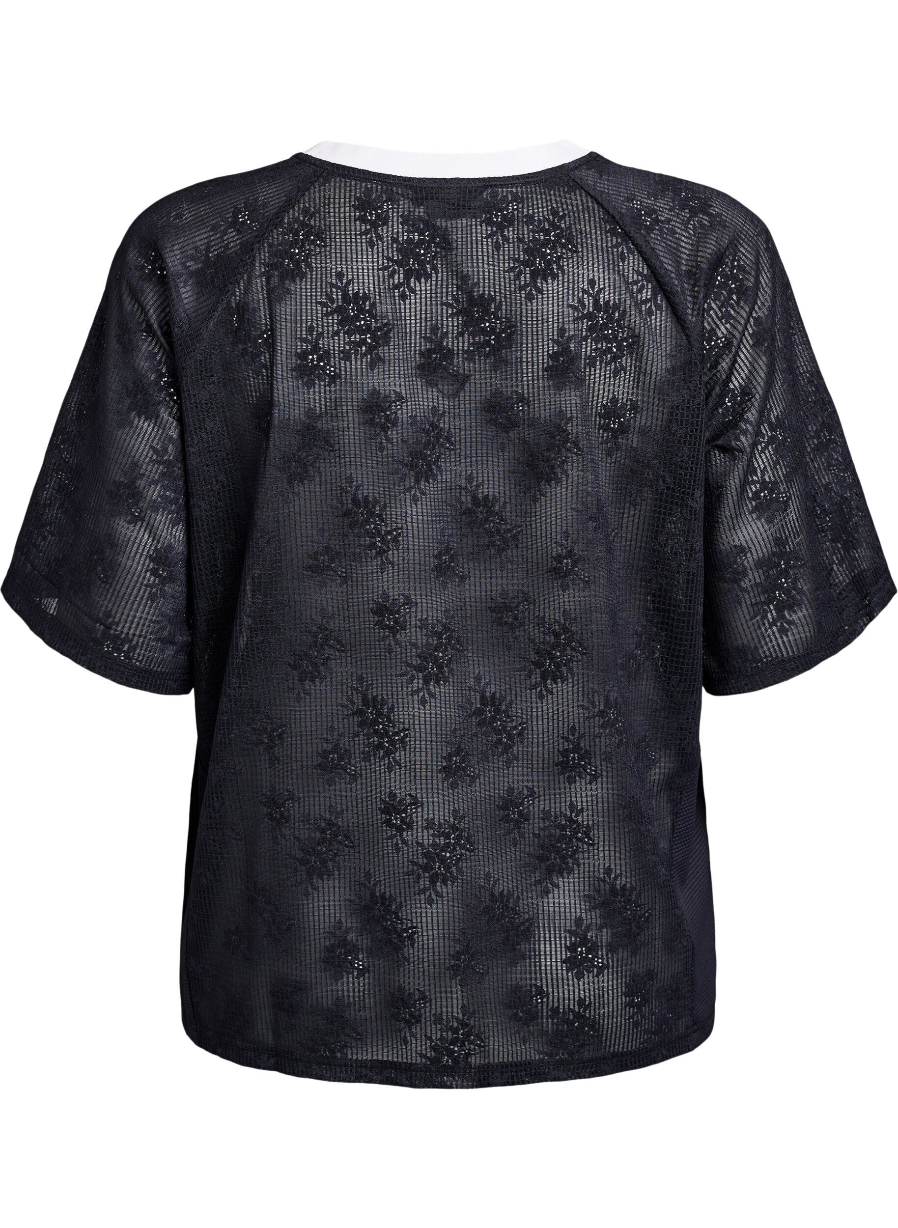 Zizzifashion Lace T-shirt with text print, Black, Packshot image number 1