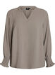 Blouse with smock cuffs and V-neck, Beige, Packshot image number 0