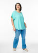 Blouse with short sleeves and a round neckline, Light Blue, Model image number 1