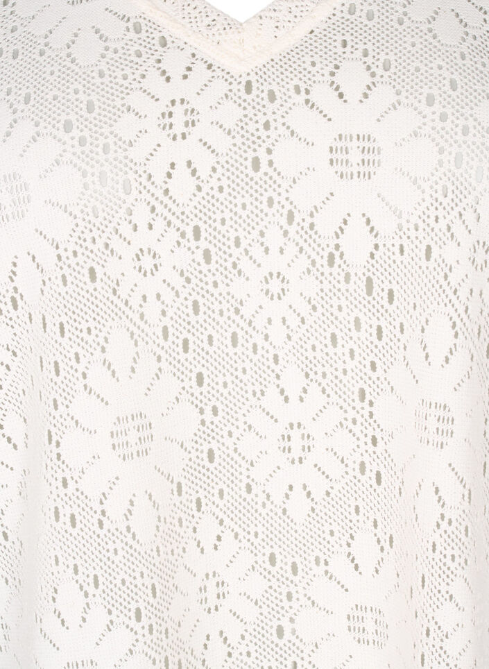 Blouse with an openwork pattern and short sleeves, Beige, Packshot image number 2