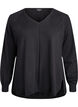 Fine-knit blouse with v-neck and front detail, Black, Packshot image number 0